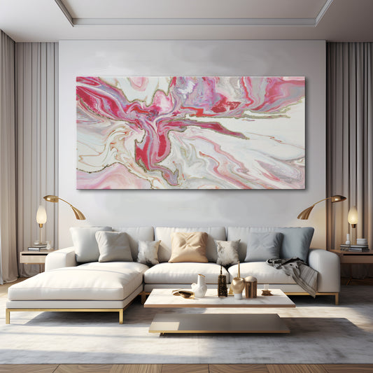 Pink Angel - Eloise World Studio - Limited Edition Gold Leaf Textured Painting. 60 x 30 x 1.5 inch, Canvas Wall Decor, Ready to hang.