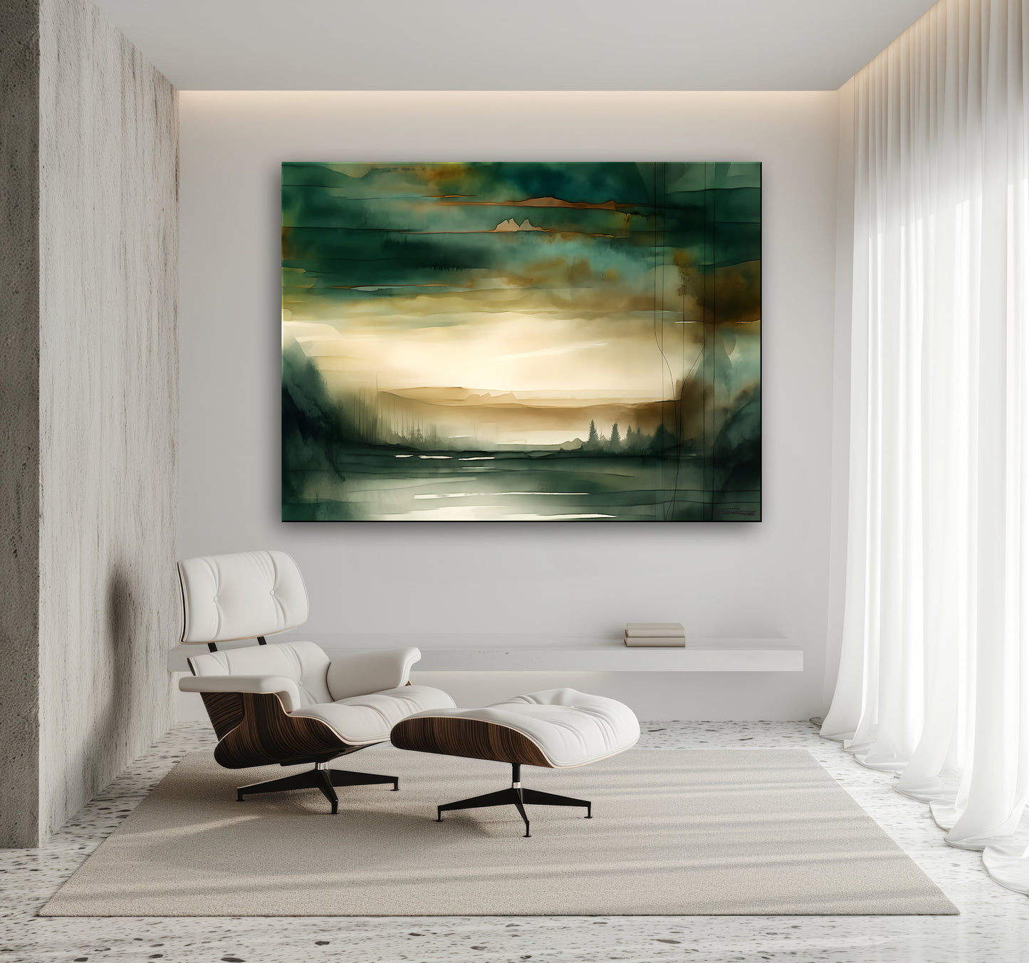 GREEN VALLEY -Extra Large Textured Canvas Painting – Limited Edition Abstract Landscape with Distant Tree Outlines. Ready to hang.
