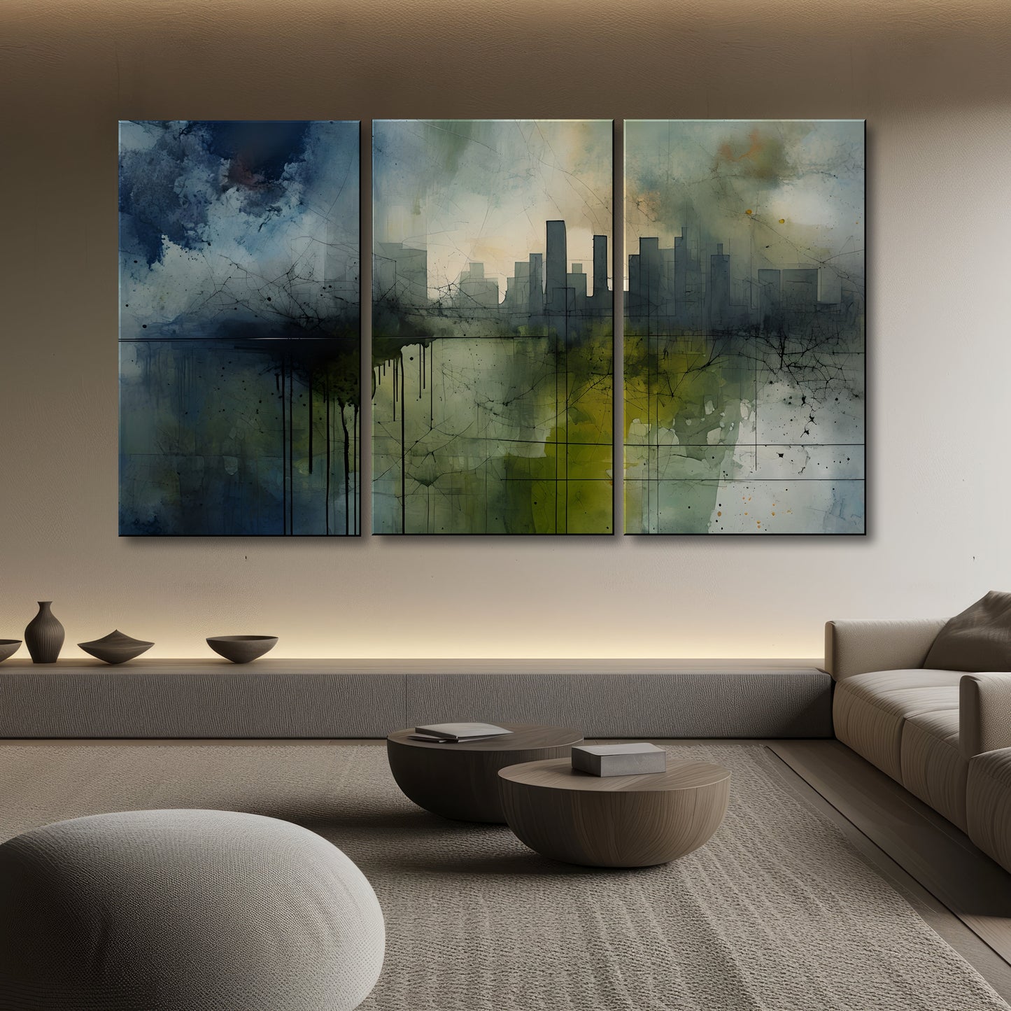 URBAN OASIS-Extra Large Textured Canvas Painting – Limited Edition Abstract Cityscape