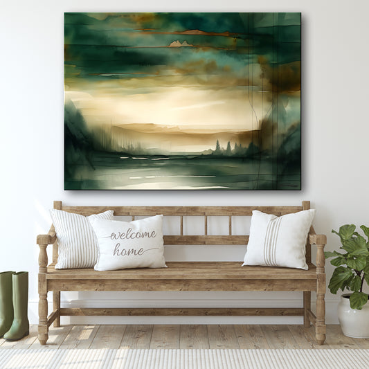 GREEN VALLEY -Extra Large Textured Canvas Painting – Limited Edition Abstract Landscape with Distant Tree Outlines. Ready to hang.