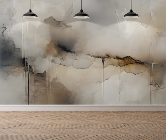Neutral Drip Effect Abstract Wall Mural Modern Wallpaper in Peel & Stick Canvas Vinyl or Non-Woven