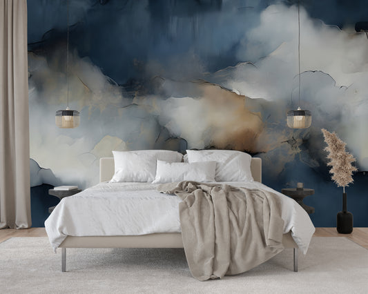 Blue Abstract Wallpaper Mural Canvas Wall Art Mural Wallpaper for Living room, peel and stick, traditional wallpaper mural