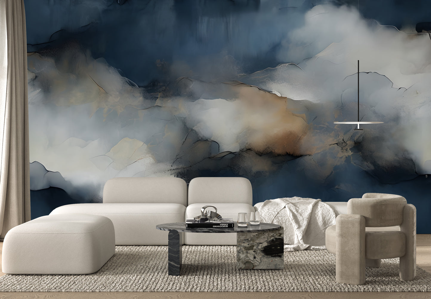 Blue Abstract Wallpaper Mural Canvas Wall Art Mural Wallpaper for Living room, peel and stick, traditional wallpaper mural