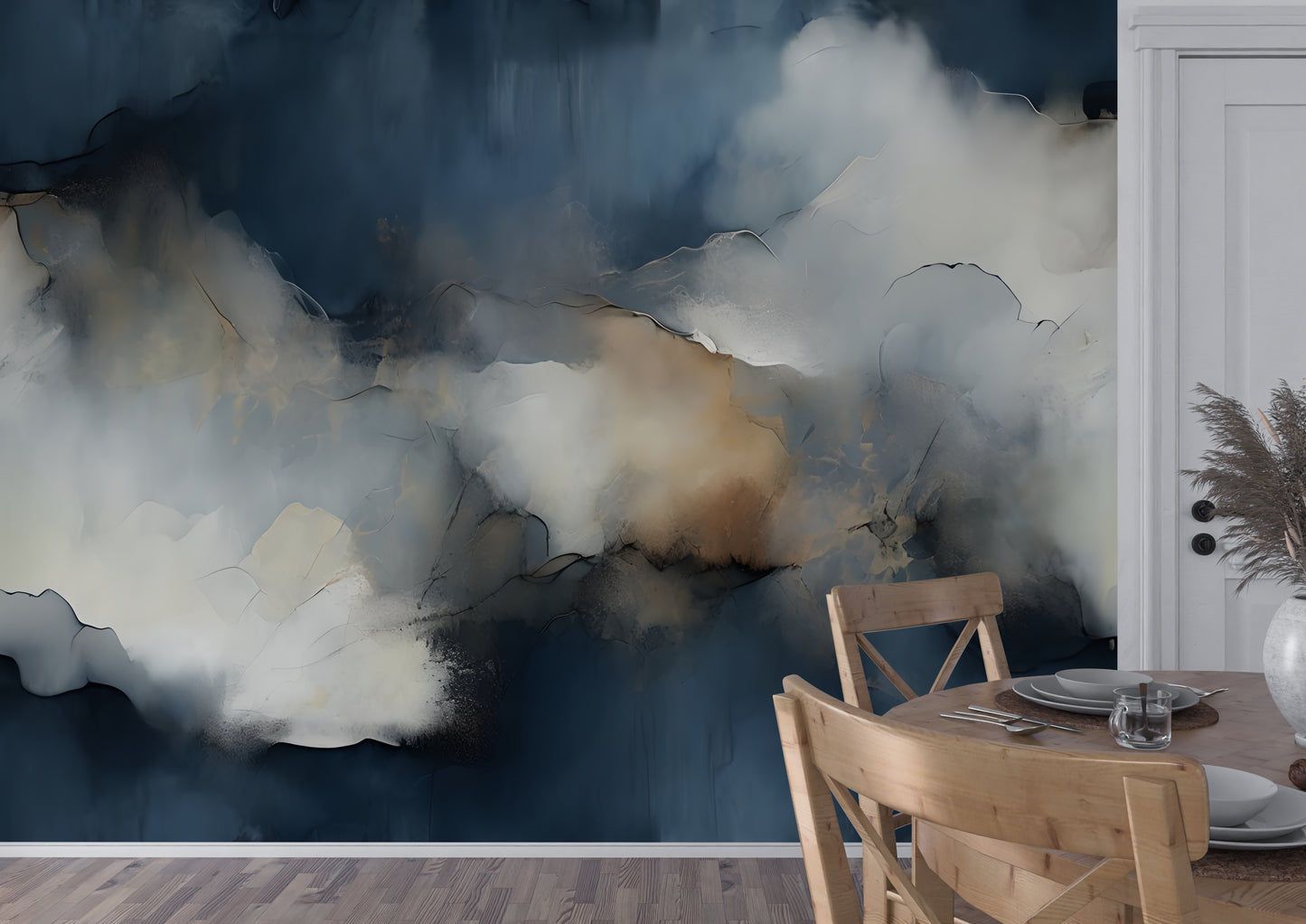 Blue Abstract Wallpaper Mural Canvas Wall Art Mural Wallpaper for Living room, peel and stick, traditional wallpaper mural