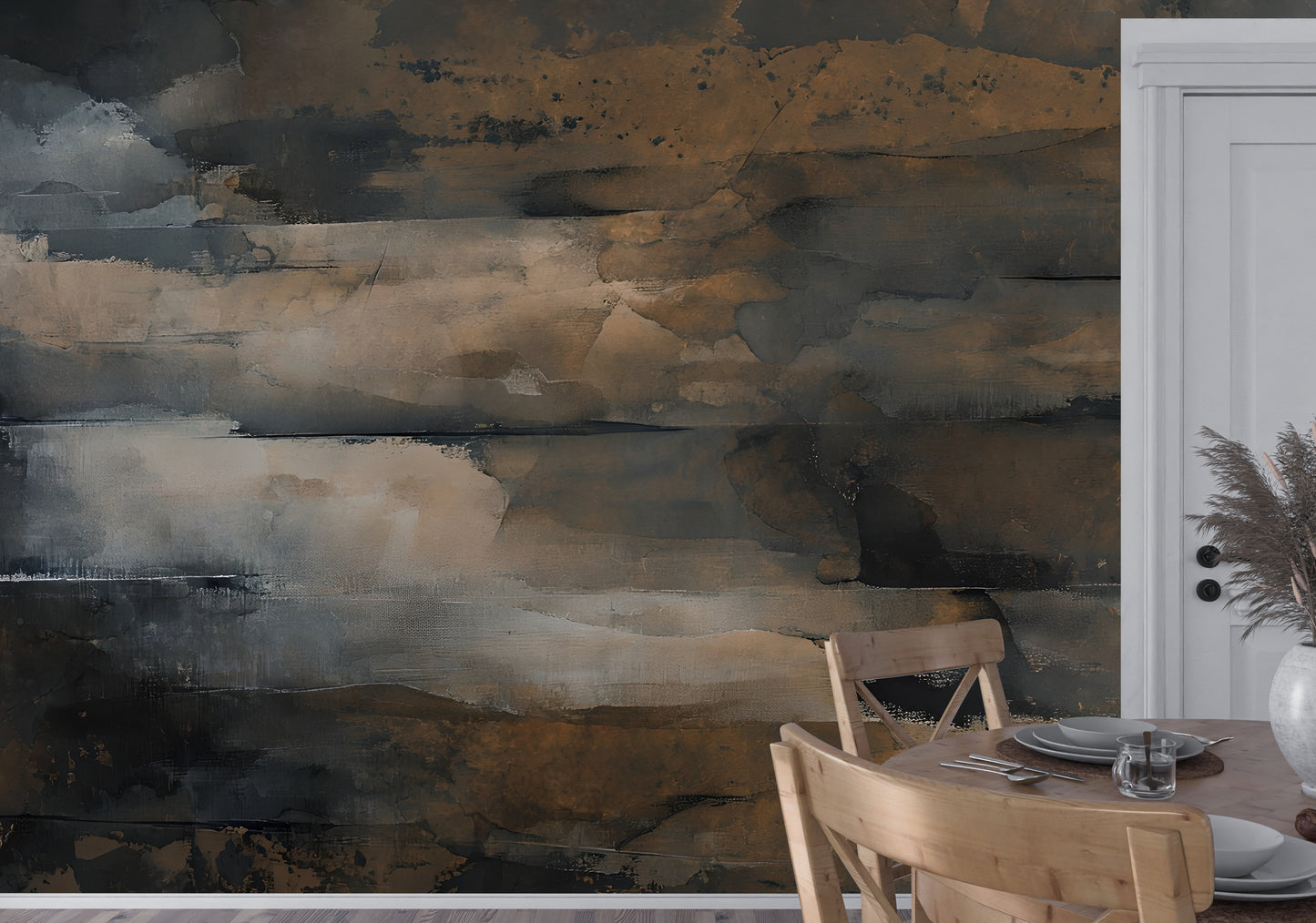 Rustic Distressed Abstract Luxury Wallpaper Mural in Peel & Stick Canvas Vinyl or Non-Woven