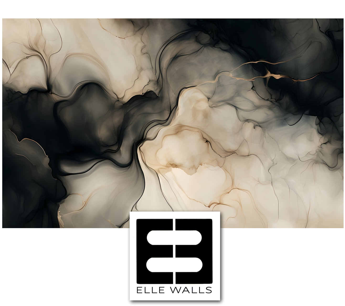Neutral Black Abstract Wall Mural Modern Fluid Wallpaper in Peel & Stick Canvas Vinyl or Non-Woven