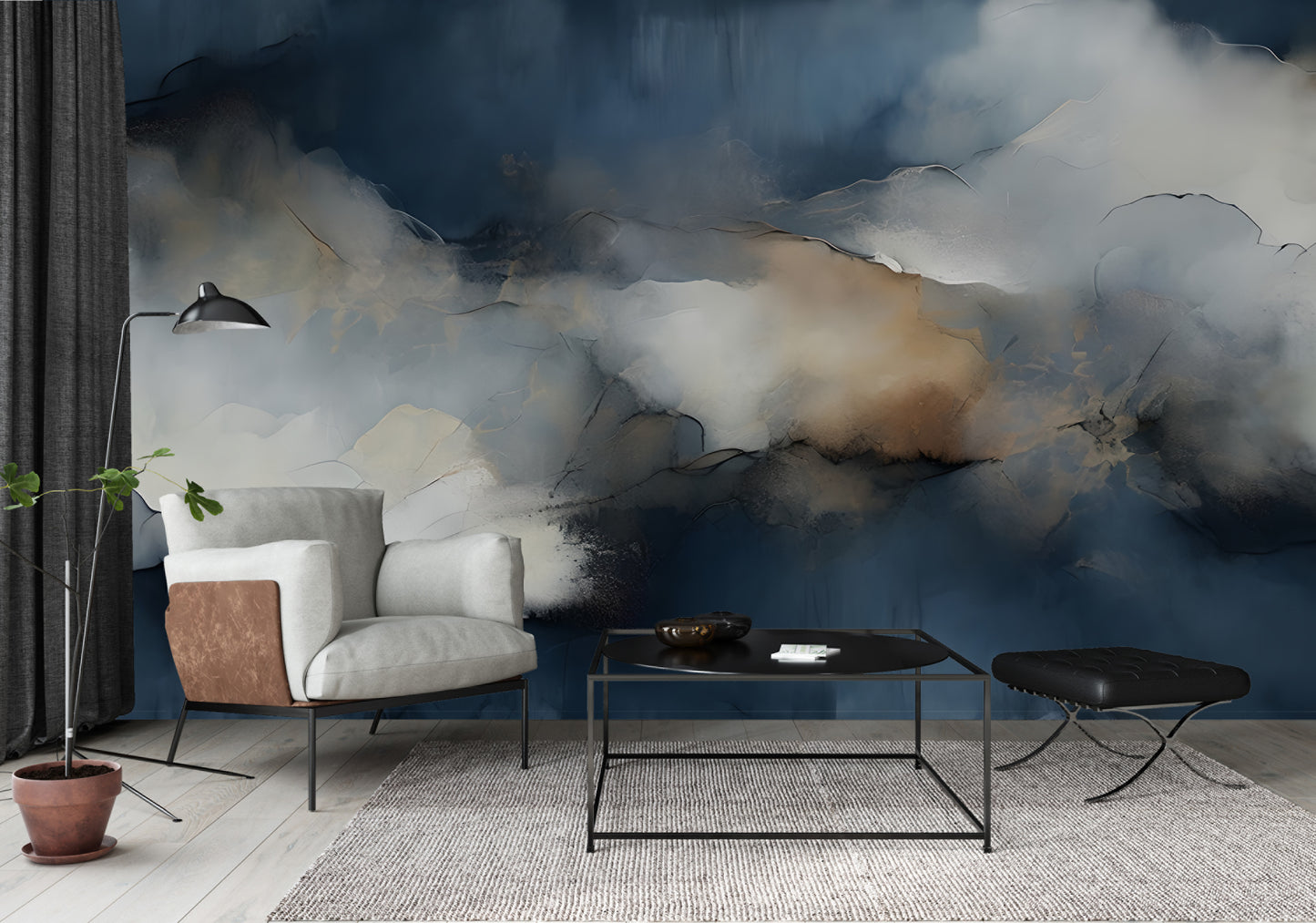 Blue Abstract Wallpaper Mural Canvas Wall Art Mural Wallpaper for Living room, peel and stick, traditional wallpaper mural