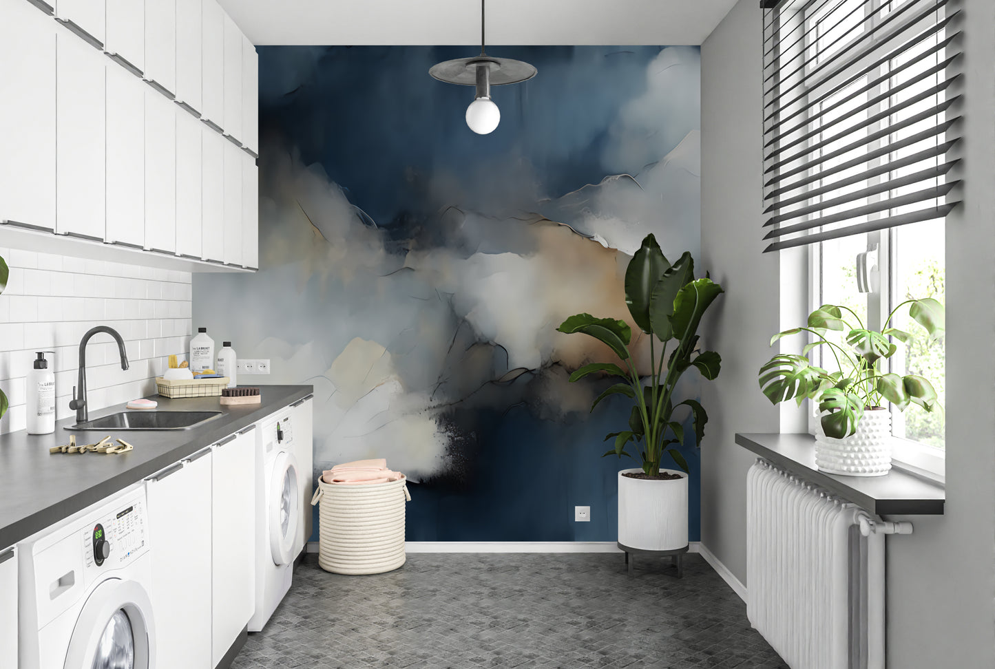 Blue Abstract Wallpaper Mural Canvas Wall Art Mural Wallpaper for Living room, peel and stick, traditional wallpaper mural