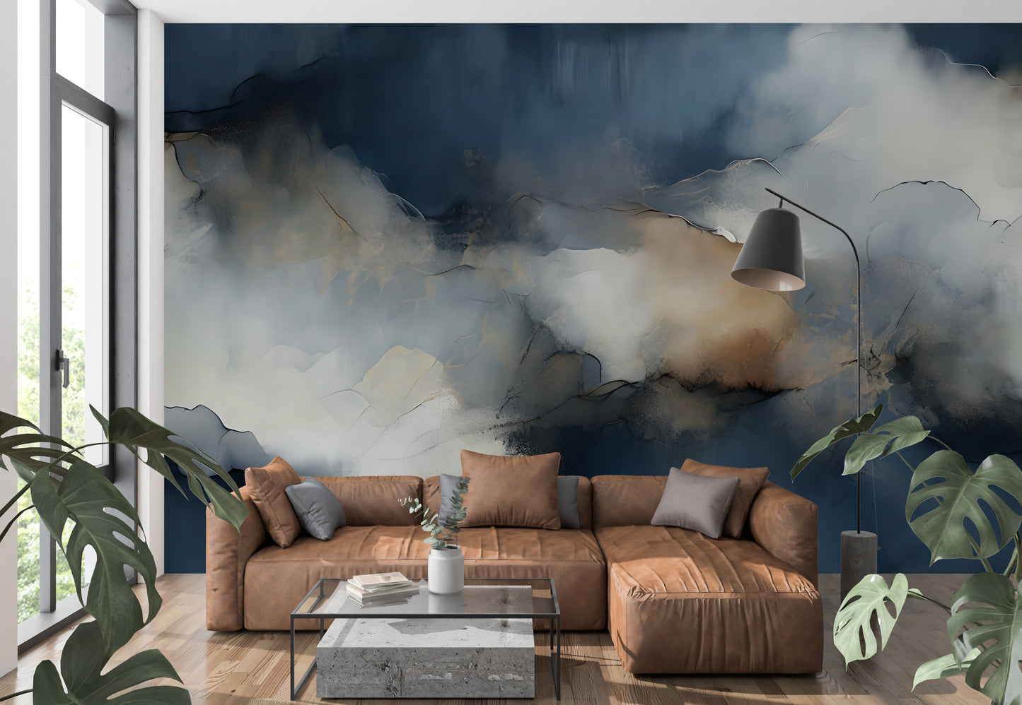 Blue Abstract Wallpaper Mural Canvas Wall Art Mural Wallpaper for Living room, peel and stick, traditional wallpaper mural