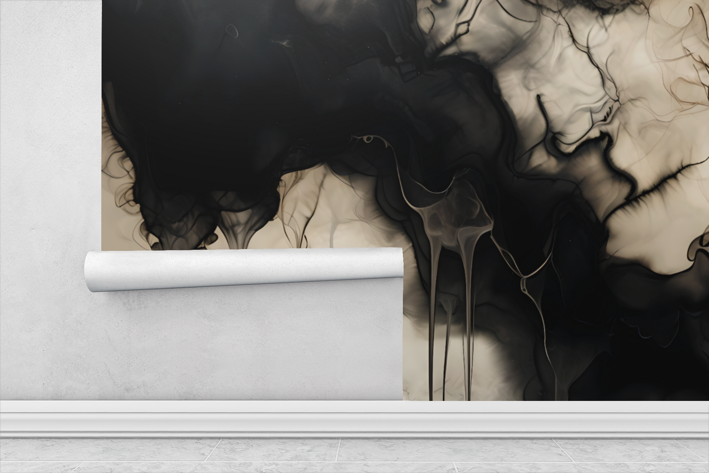 Black Abstract Luxury Wallpaper Modern Fluid Wall Mural in Peel & Stick Canvas Vinyl or Non-Woven (Copy)
