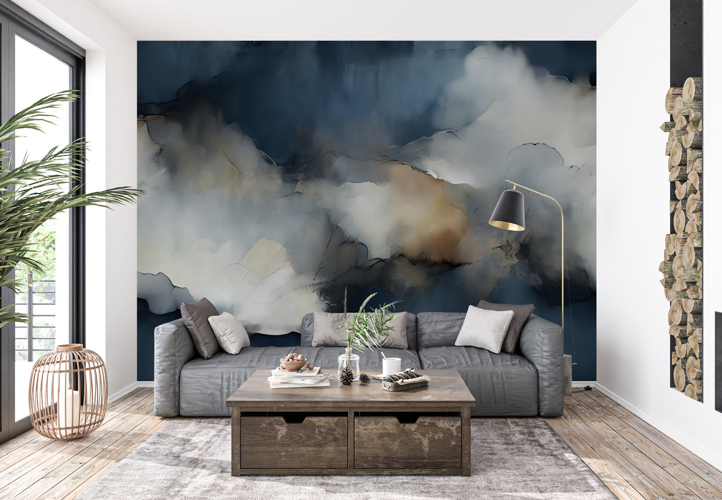 Blue Abstract Wallpaper Mural Canvas Wall Art Mural Wallpaper for Living room, peel and stick, traditional wallpaper mural