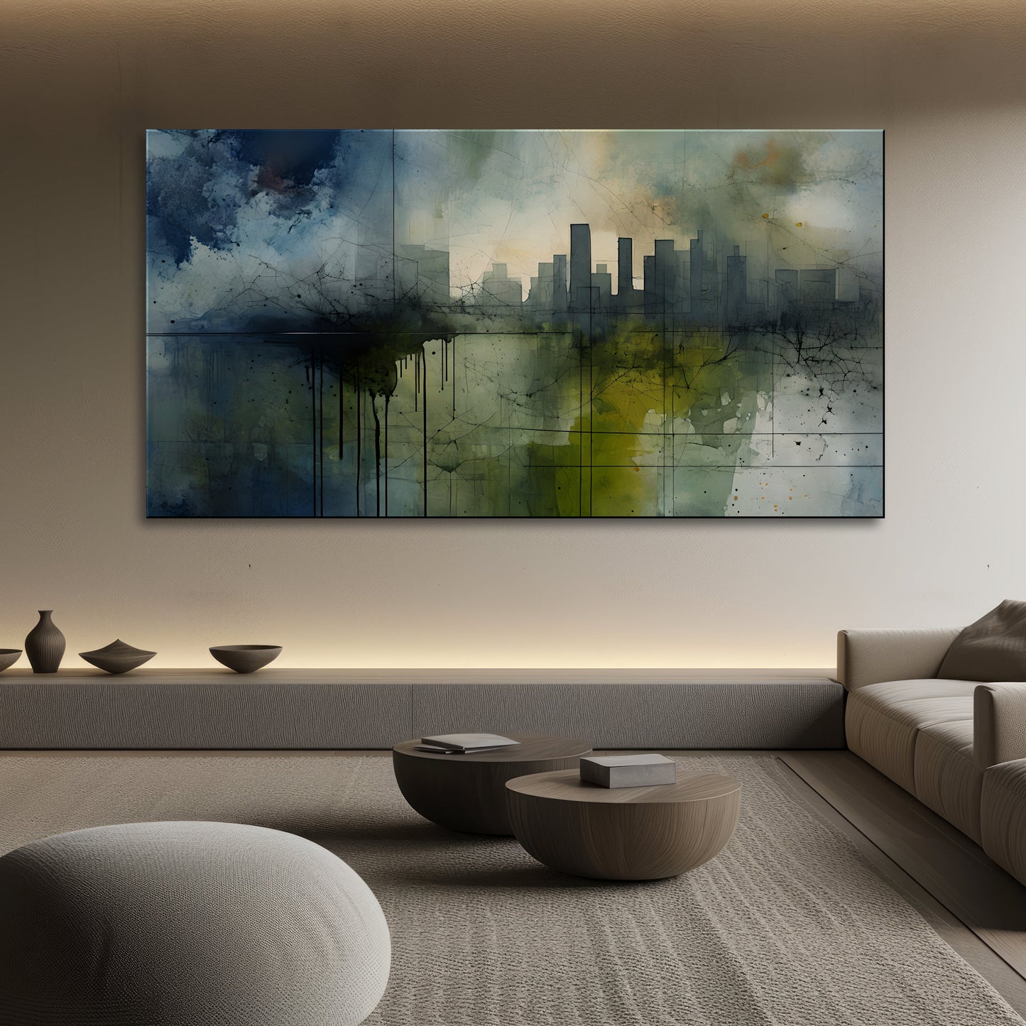 URBAN OASIS-Extra Large Textured Canvas Painting – Limited Edition Abstract Cityscape