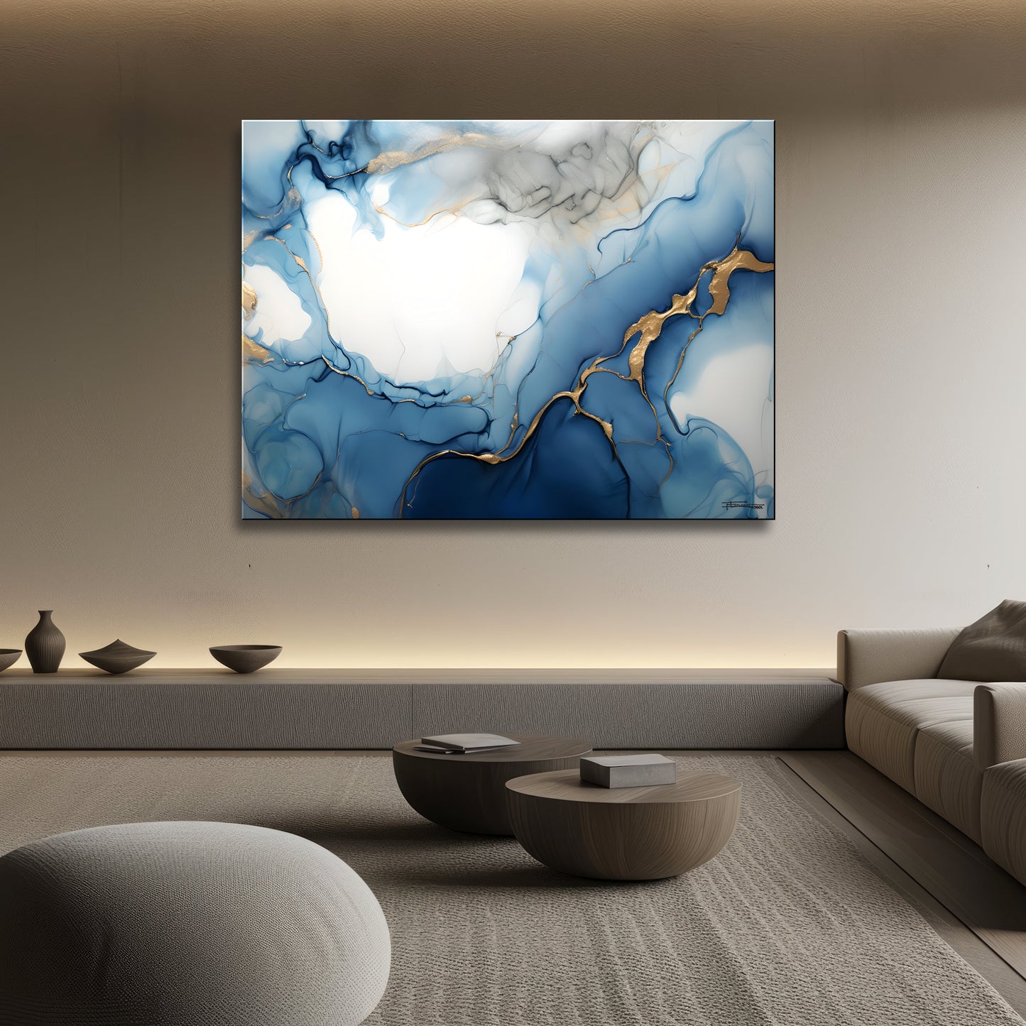 WHISPERS OF BLUE -Extra Large Textured Canvas Painting – Limited Edition Abstract Fluid Art
