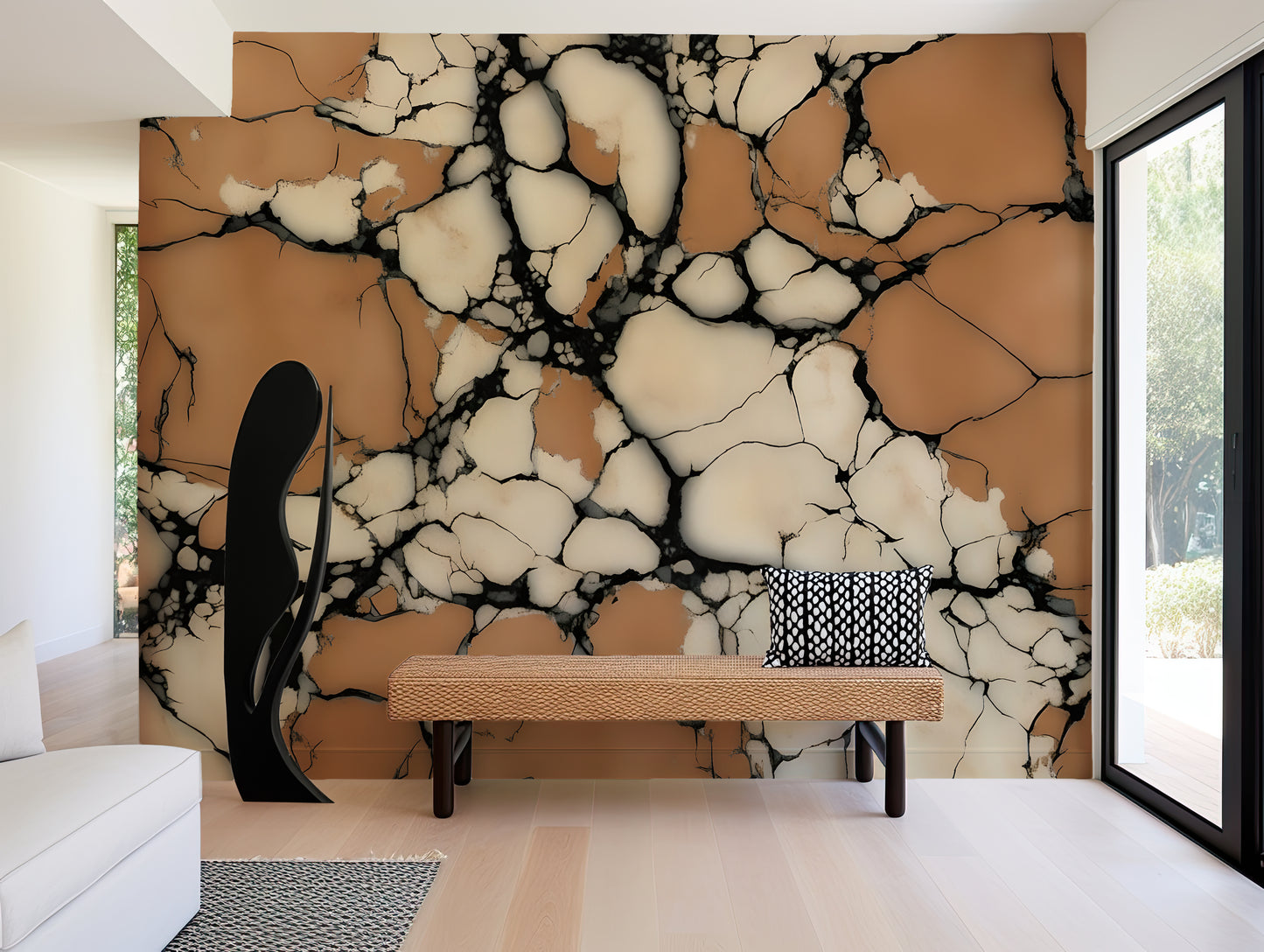 Terracotta Stone Marble Wall Mural Modern Wallpaper in Peel & Stick Canvas Vinyl or Non-Woven