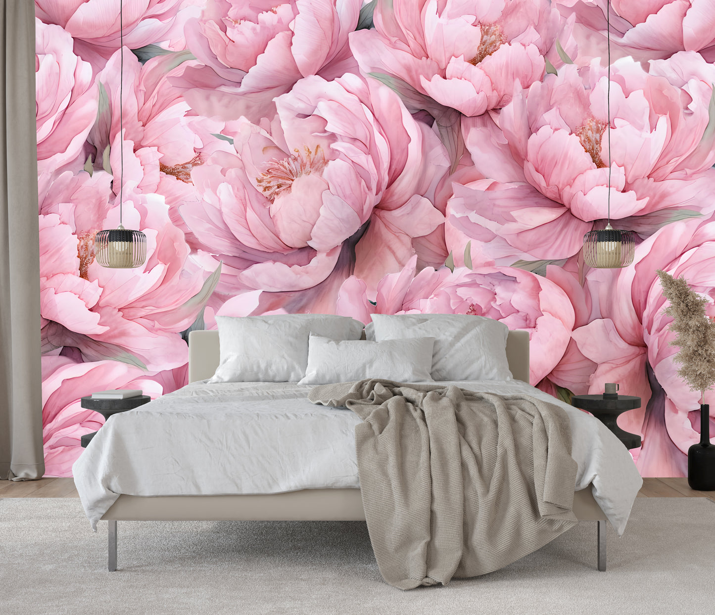 Big Pink Floral Print Wall Wallpaper Mural in Peel & Stick Canvas Vinyl or Non-Woven