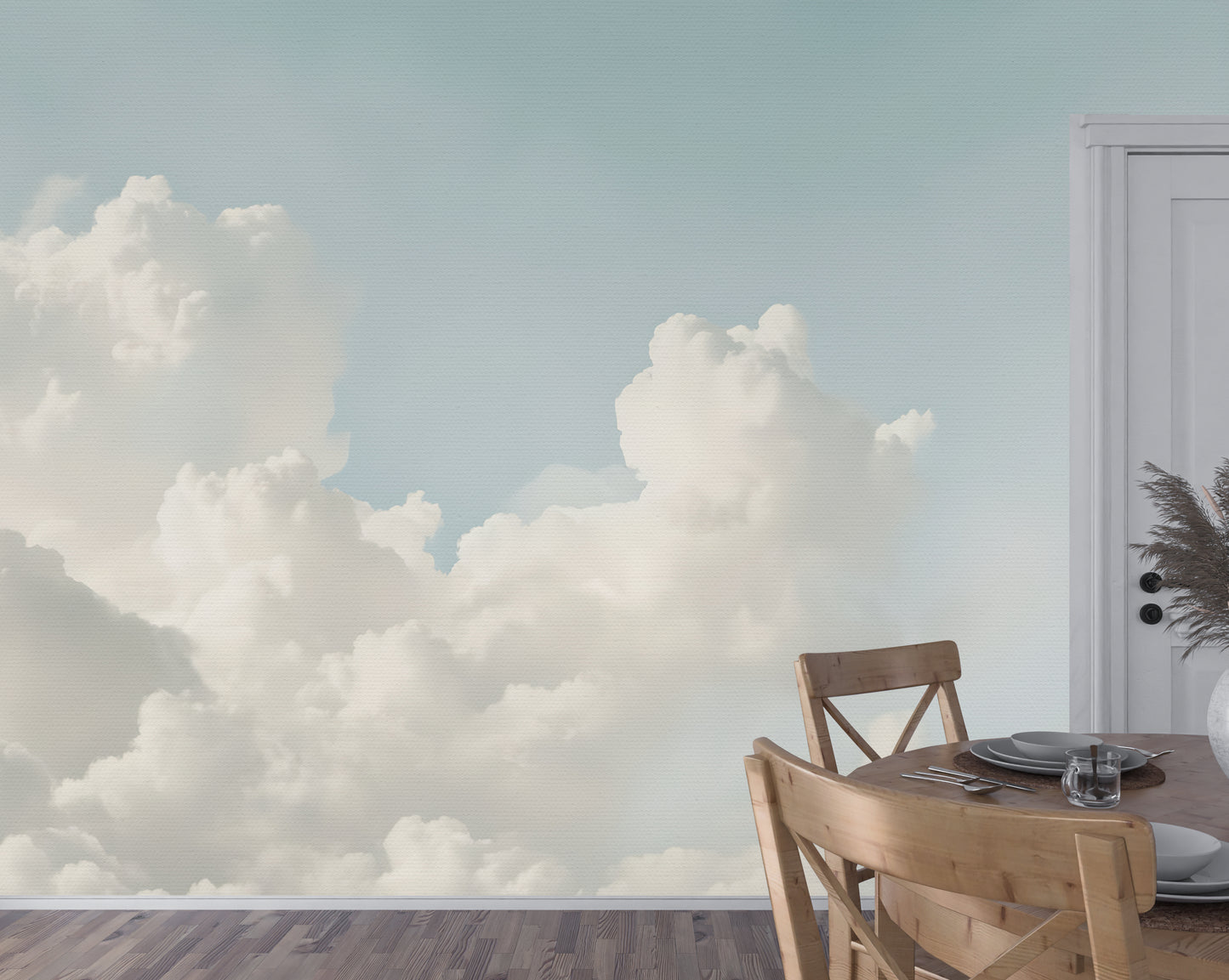 Watercolor Clouds Wall Mural Modern Wallpaper in Peel & Stick Canvas Vinyl or Non-Woven