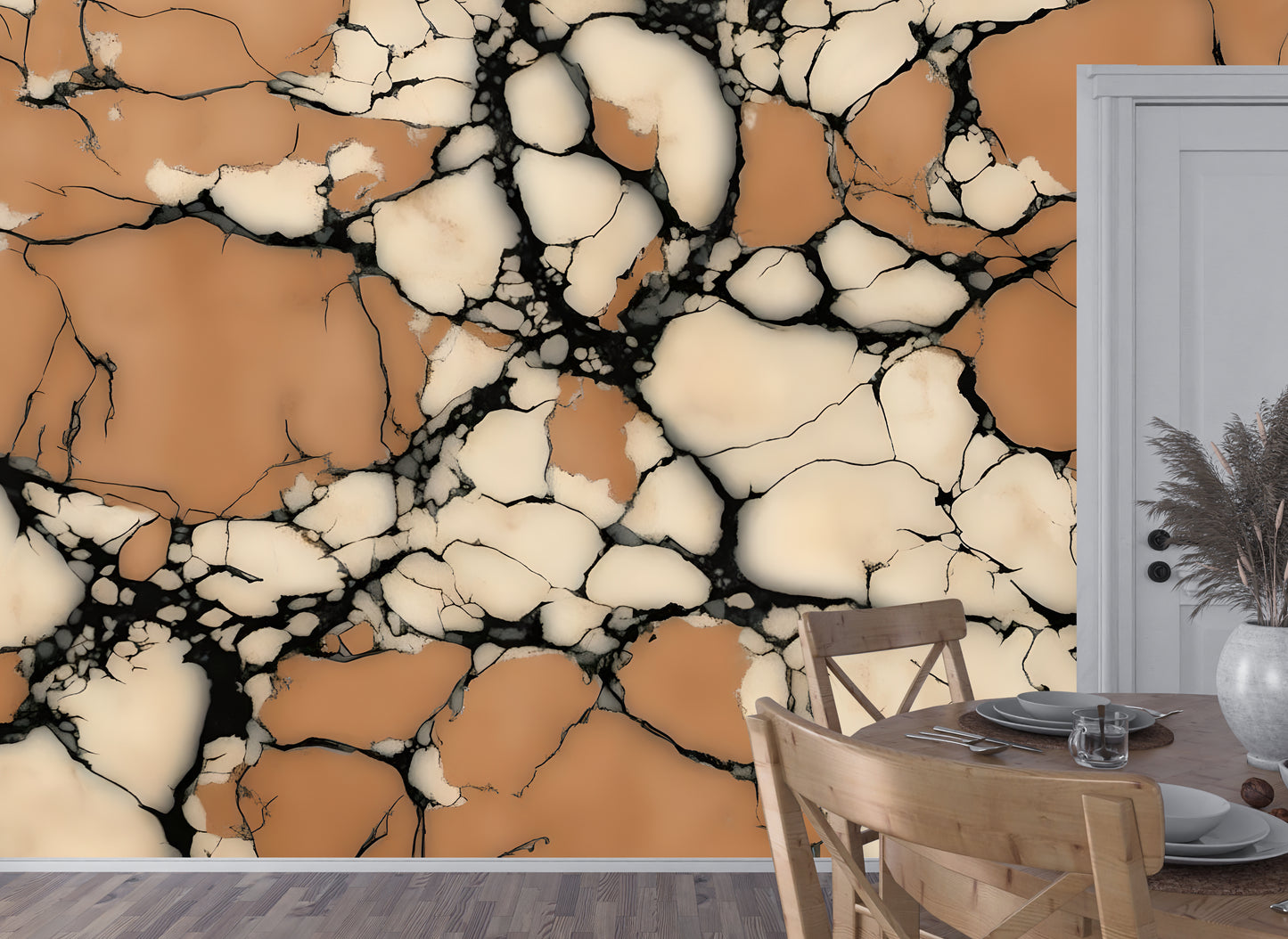 Terracotta Stone Marble Wall Mural Modern Wallpaper in Peel & Stick Canvas Vinyl or Non-Woven