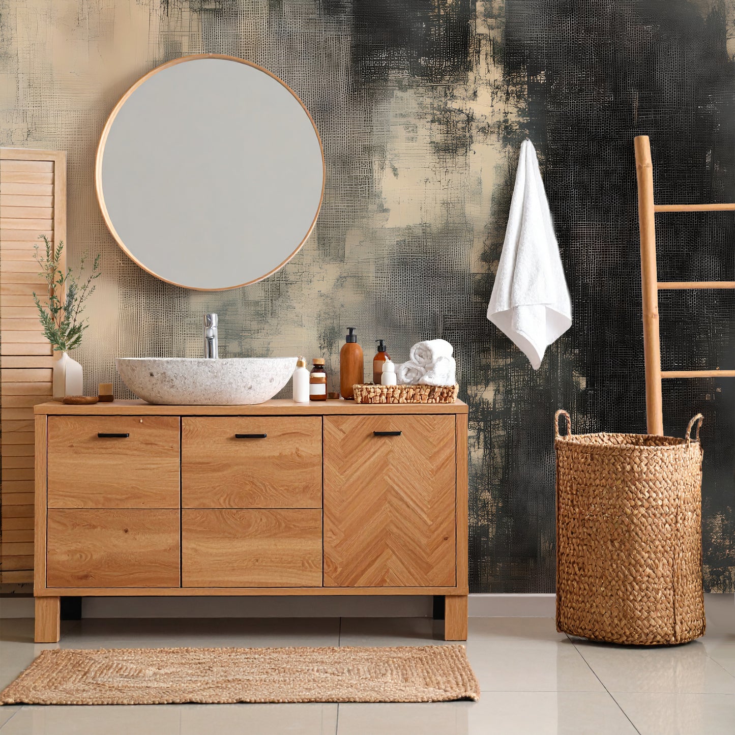 Distressed Linen Abstract Wall Mural Modern Wallpaper in Peel & Stick Canvas Vinyl or Non-Woven