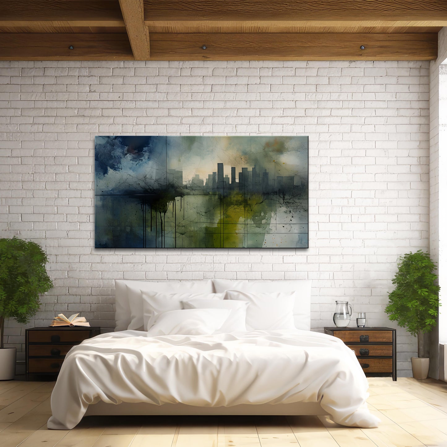 URBAN OASIS-Extra Large Textured Canvas Painting – Limited Edition Abstract Cityscape