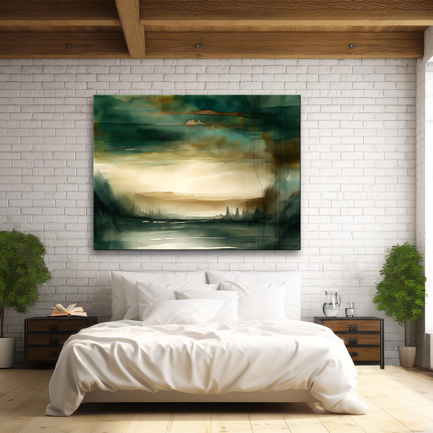 GREEN VALLEY -Extra Large Textured Canvas Painting – Limited Edition Abstract Landscape with Distant Tree Outlines. Ready to hang.