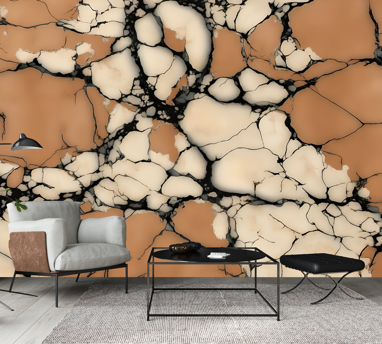 Terracotta Stone Marble Wall Mural Modern Wallpaper in Peel & Stick Canvas Vinyl or Non-Woven