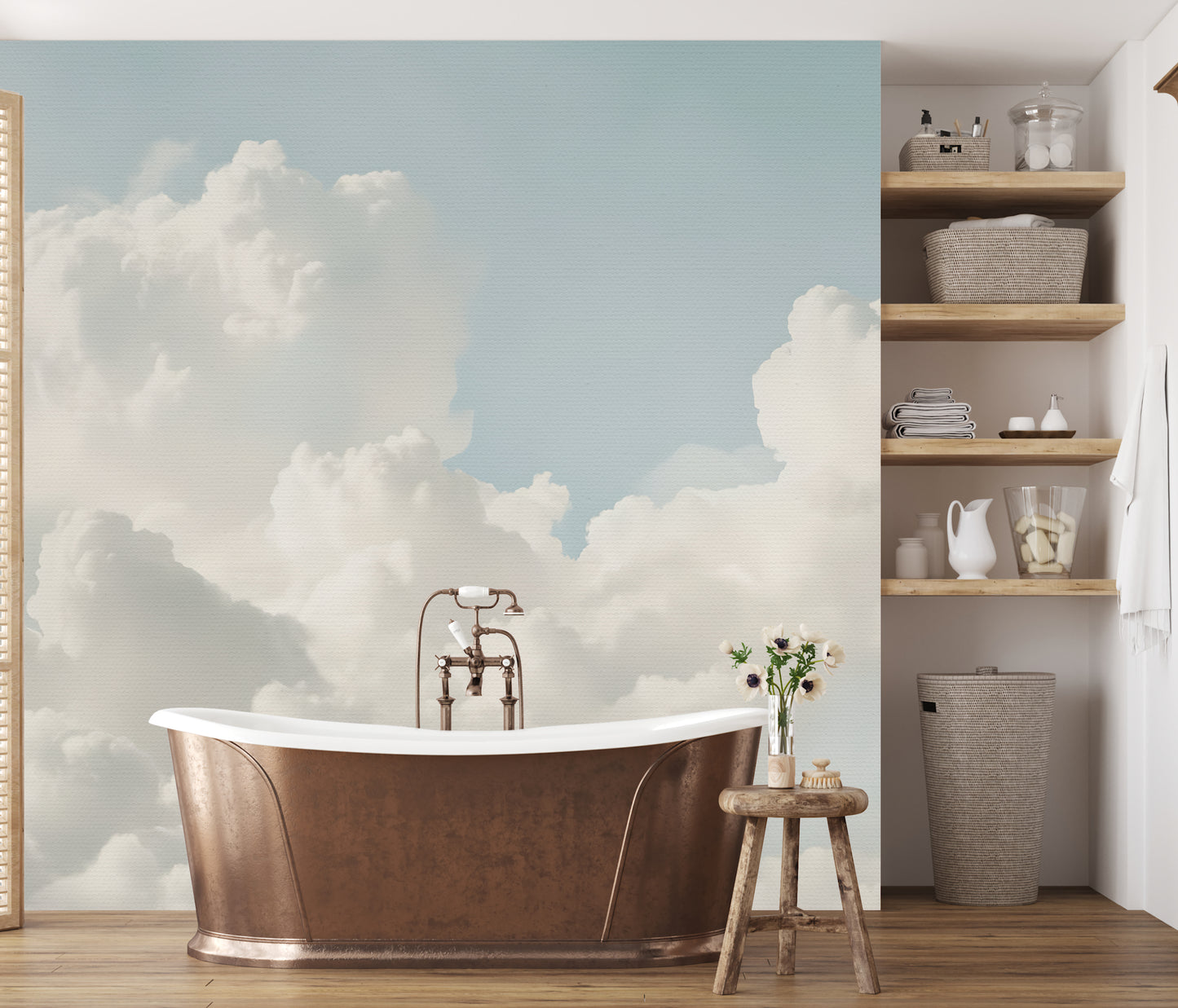 Watercolor Clouds Wall Mural Modern Wallpaper in Peel & Stick Canvas Vinyl or Non-Woven