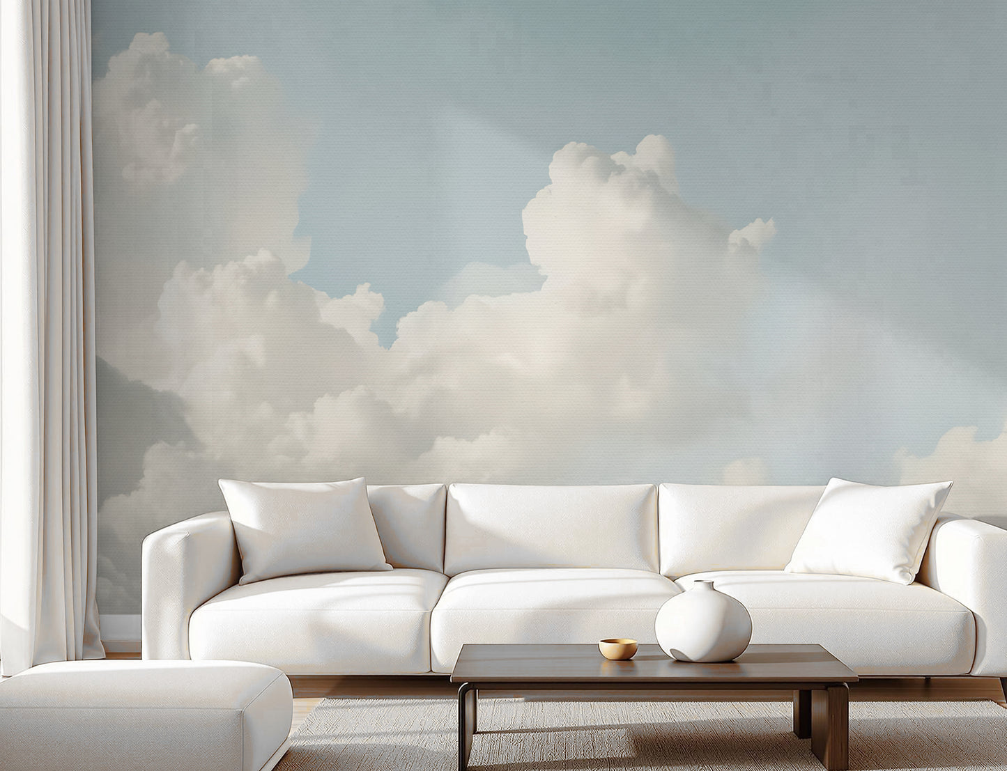 Watercolor Clouds Wall Mural Modern Wallpaper in Peel & Stick Canvas Vinyl or Non-Woven