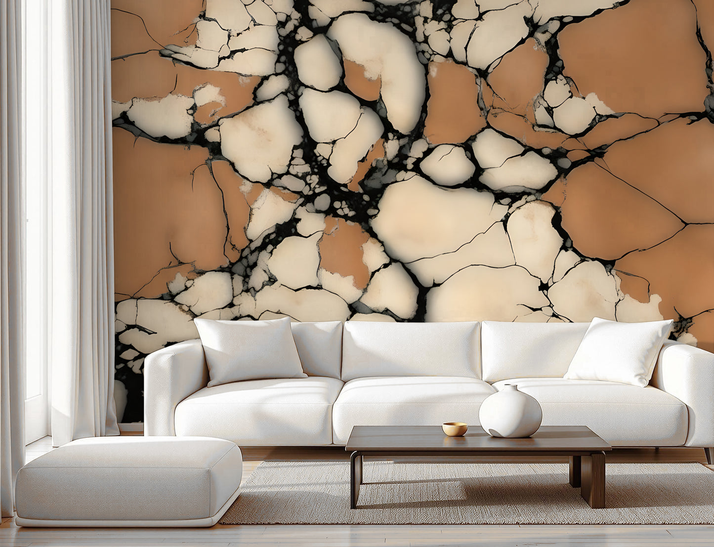 Terracotta Stone Marble Wall Mural Modern Wallpaper in Peel & Stick Canvas Vinyl or Non-Woven