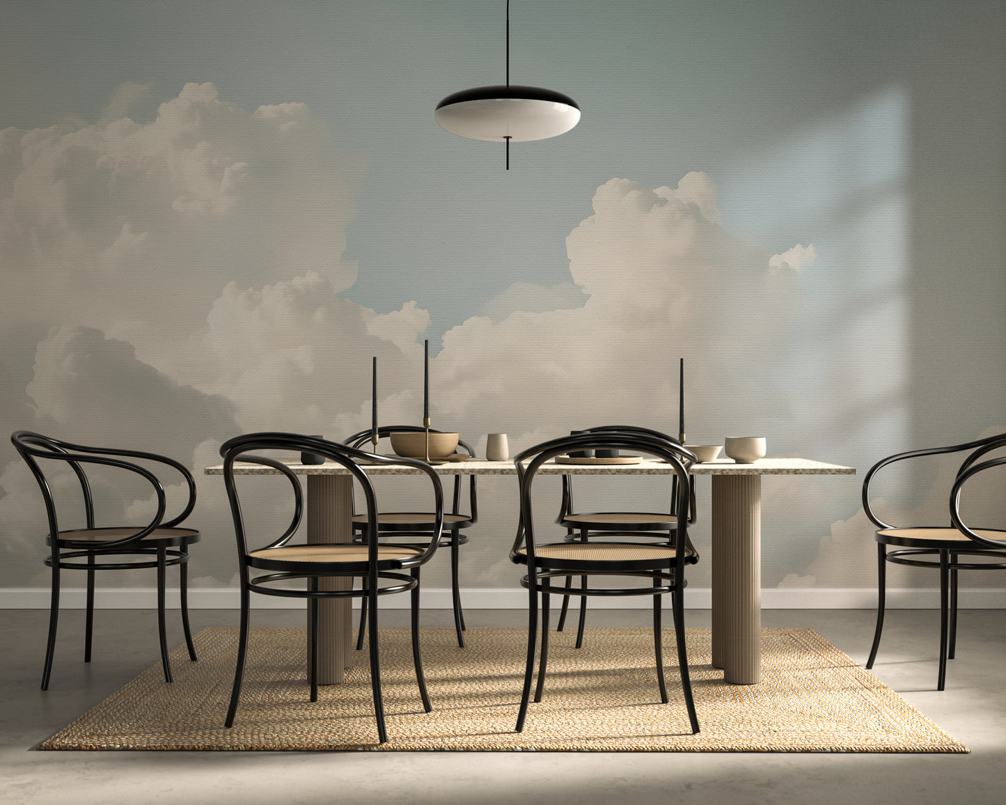 Watercolor Clouds Wall Mural Modern Wallpaper in Peel & Stick Canvas Vinyl or Non-Woven