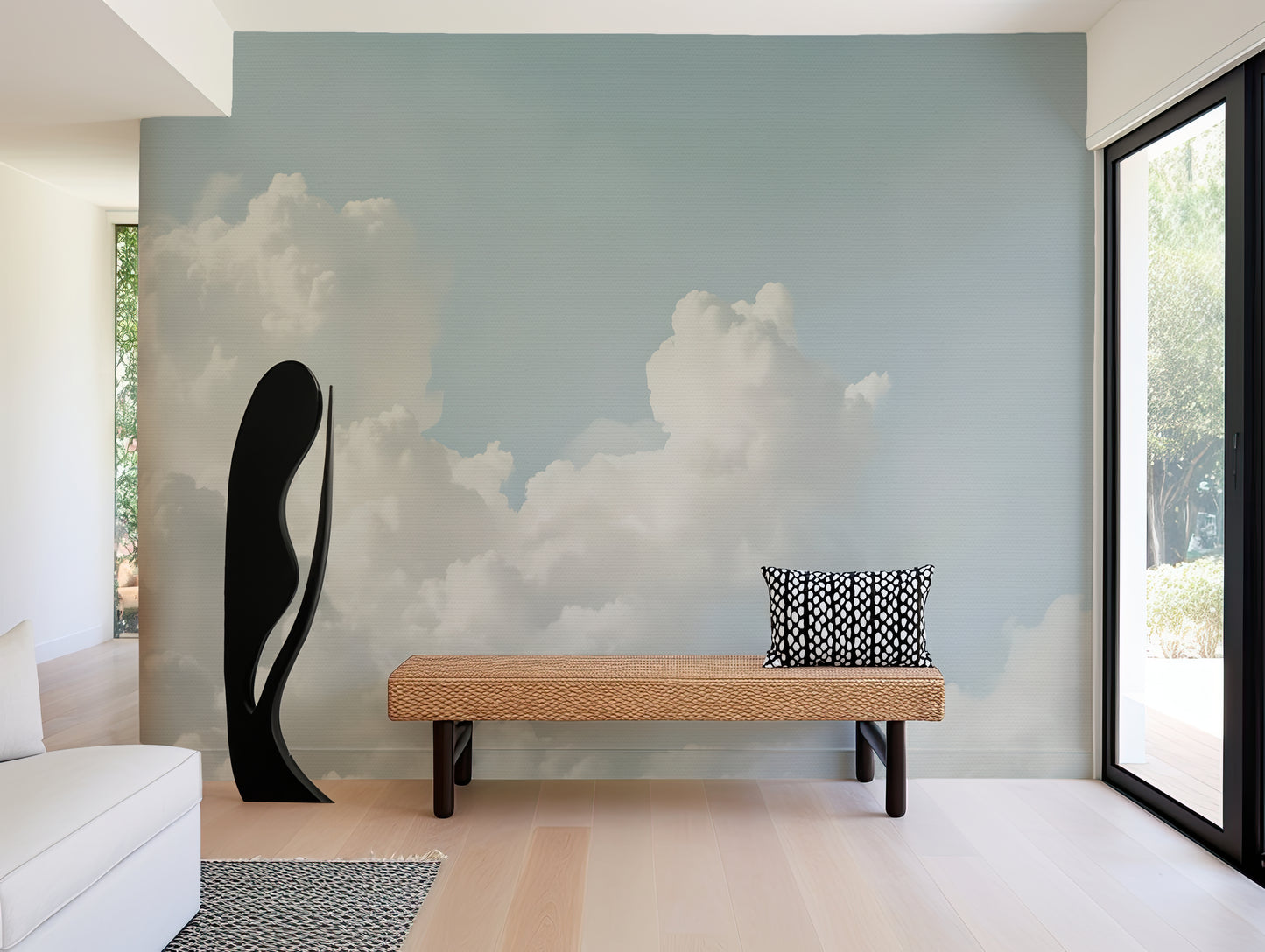 Watercolor Clouds Wall Mural Modern Wallpaper in Peel & Stick Canvas Vinyl or Non-Woven