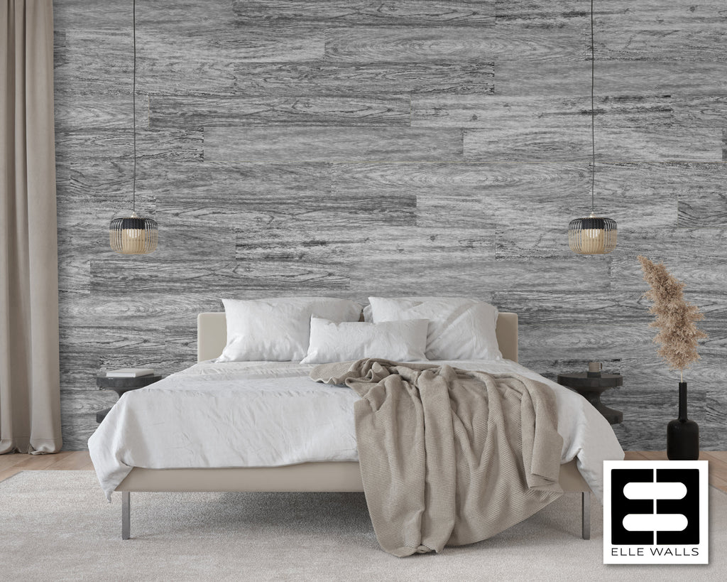 Gray Woodgrained Textured Peel and Stick Wallpaper Tiles