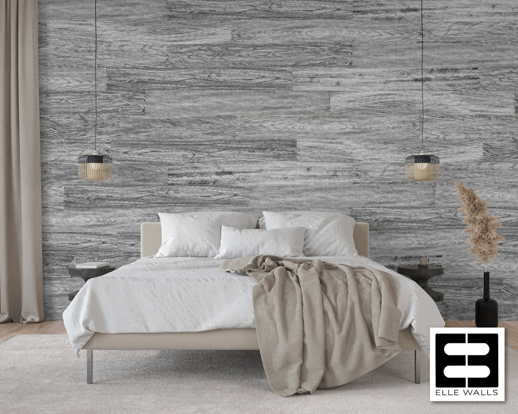 Light Gray Woodgrained Textured Peel and Stick Wallpaper Tiles