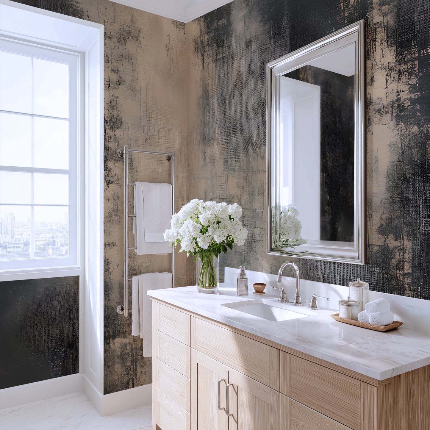 Distressed Linen Abstract Wall Mural Modern Wallpaper in Peel & Stick Canvas Vinyl or Non-Woven