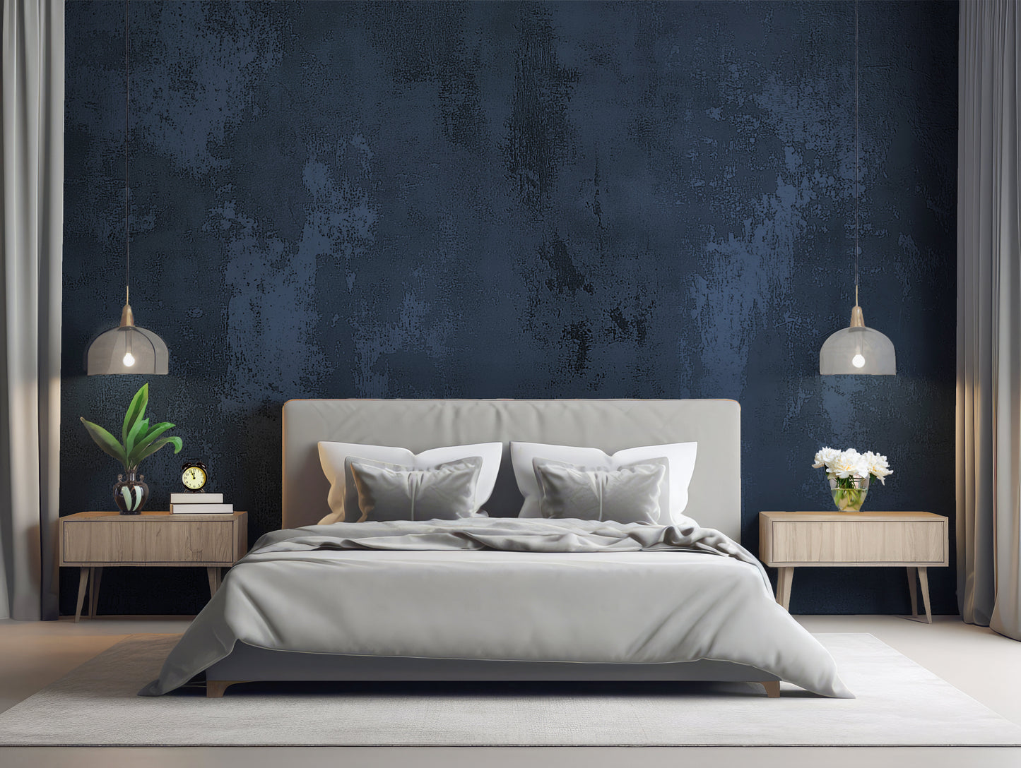 Navy Blue Plaster Textured Luxury Wallpaper Mural