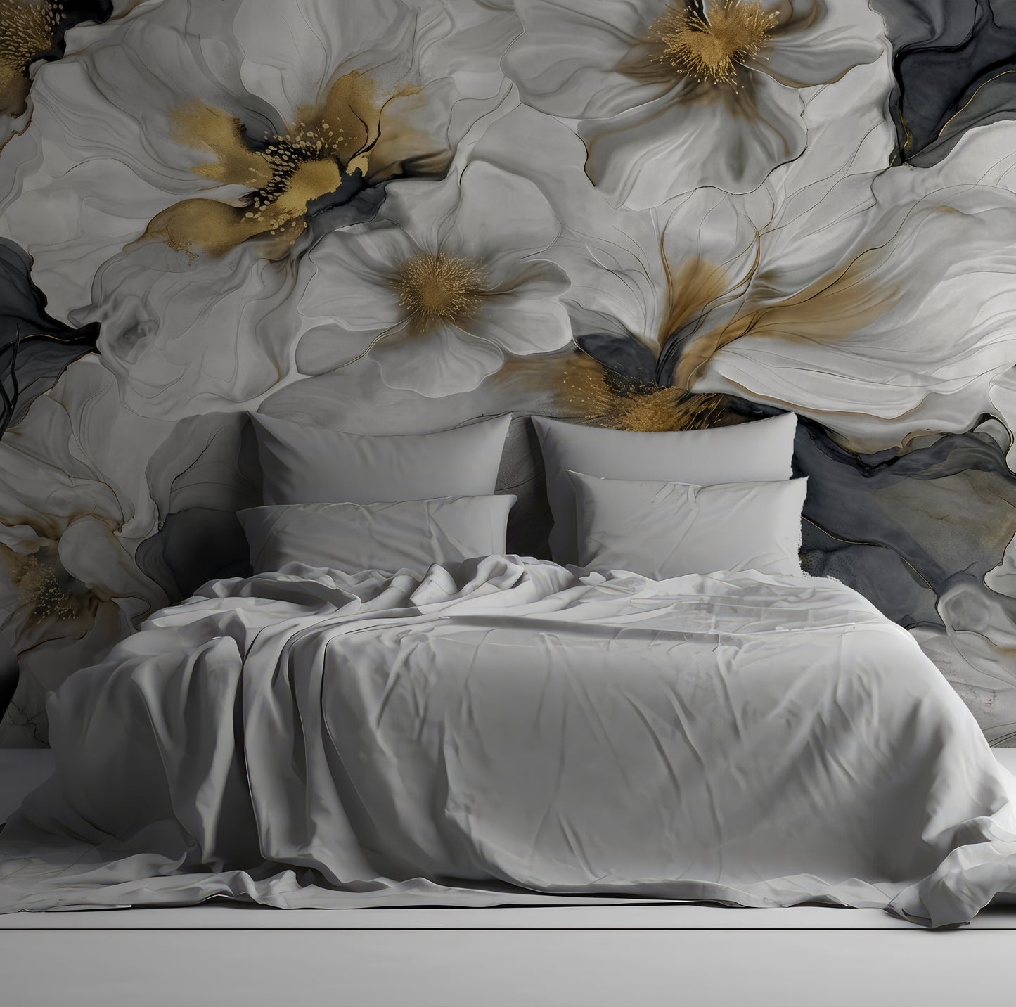 Gray and Gold Bold Floral Luxury Wallpaper Mural