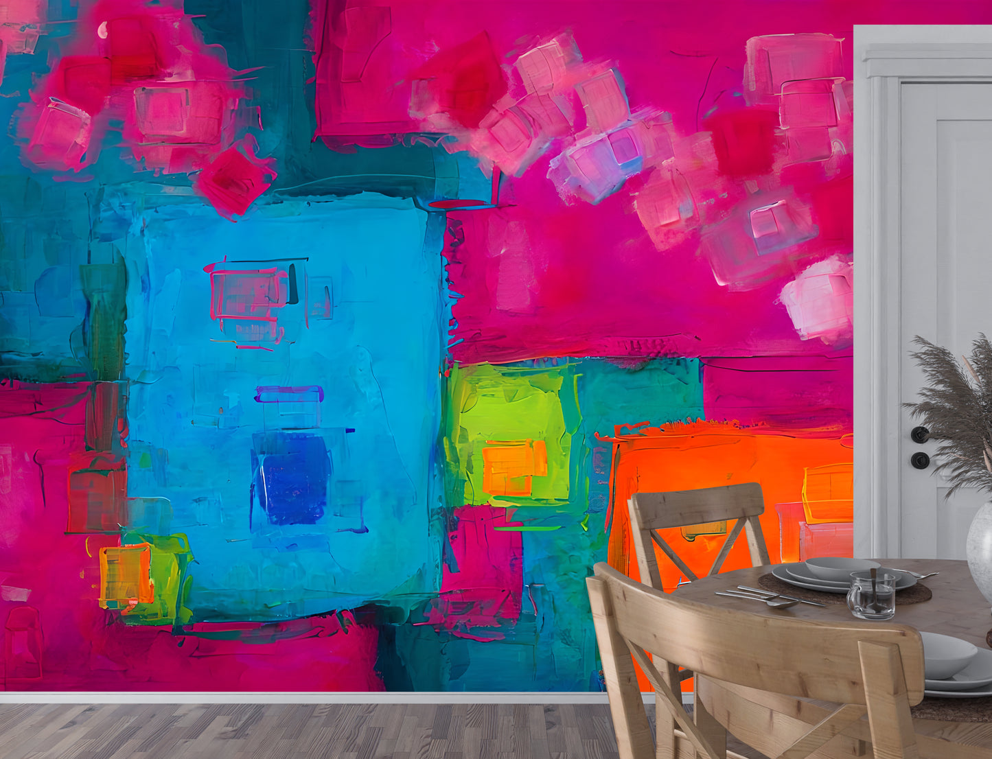 Colorful Abstract Luxury Wallpaper Mural in Peel & Stick Canvas Vinyl or Non-Woven