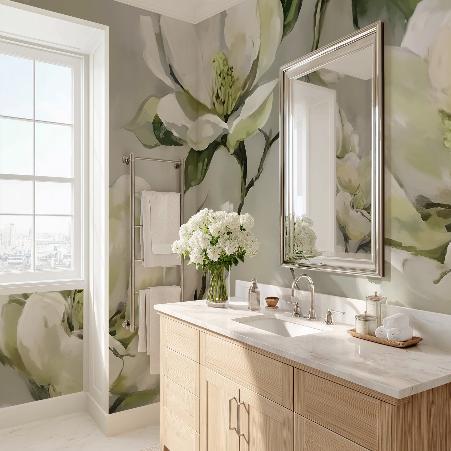 Big Watercolor Floral Print Wall Wallpaper Mural in Peel & Stick Canvas Vinyl or Non-Woven