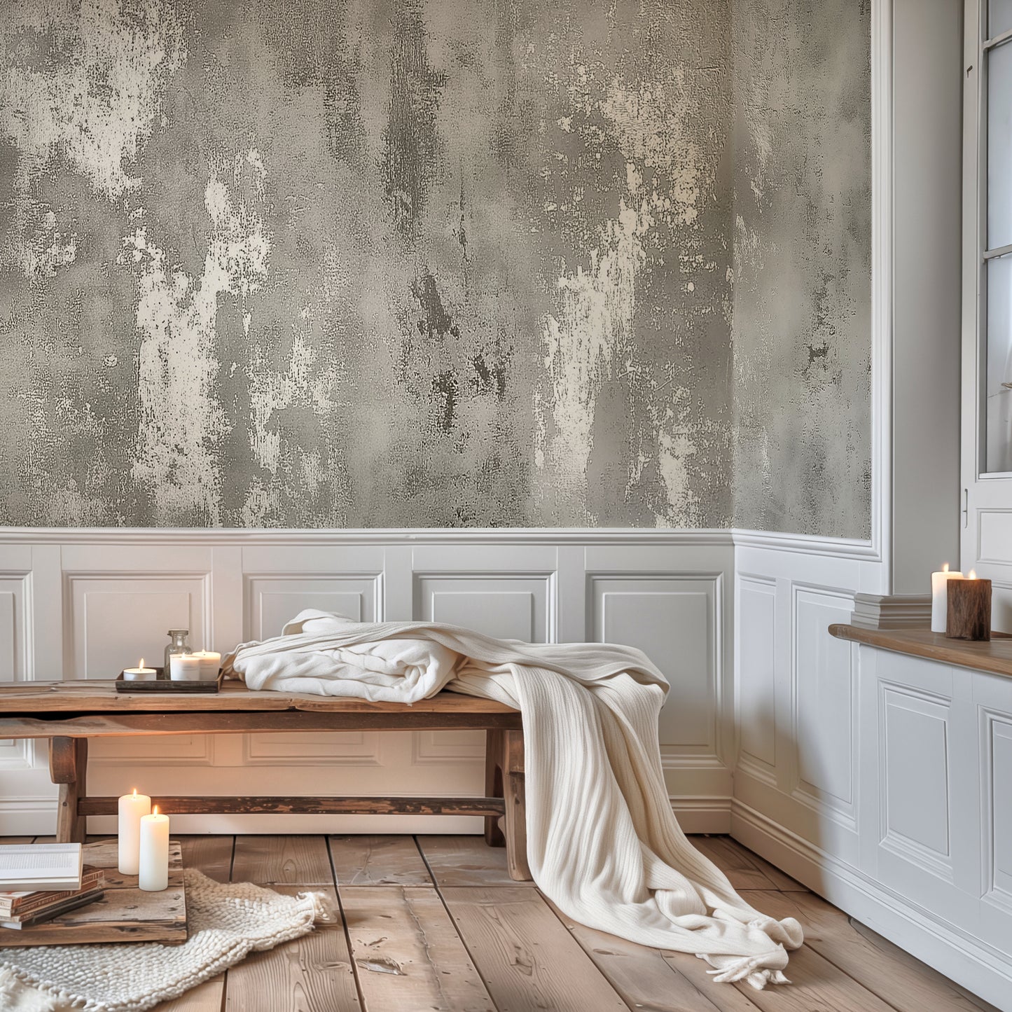 Gray and White Plaster Luxury Textured Wallpaper Mural