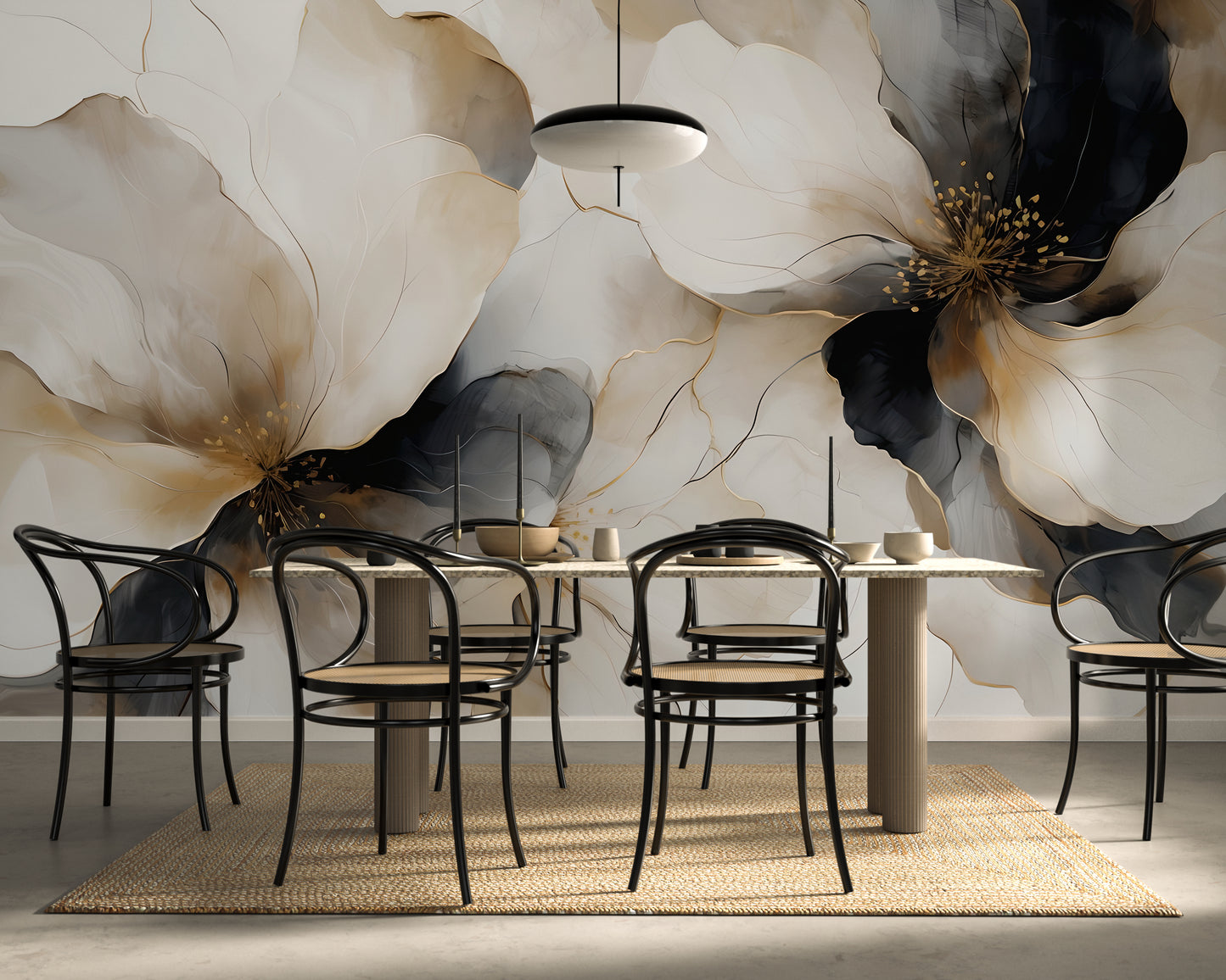Bold Floral Wallpaper Mural in Peel & Stick Canvas Vinyl or Non-Woven