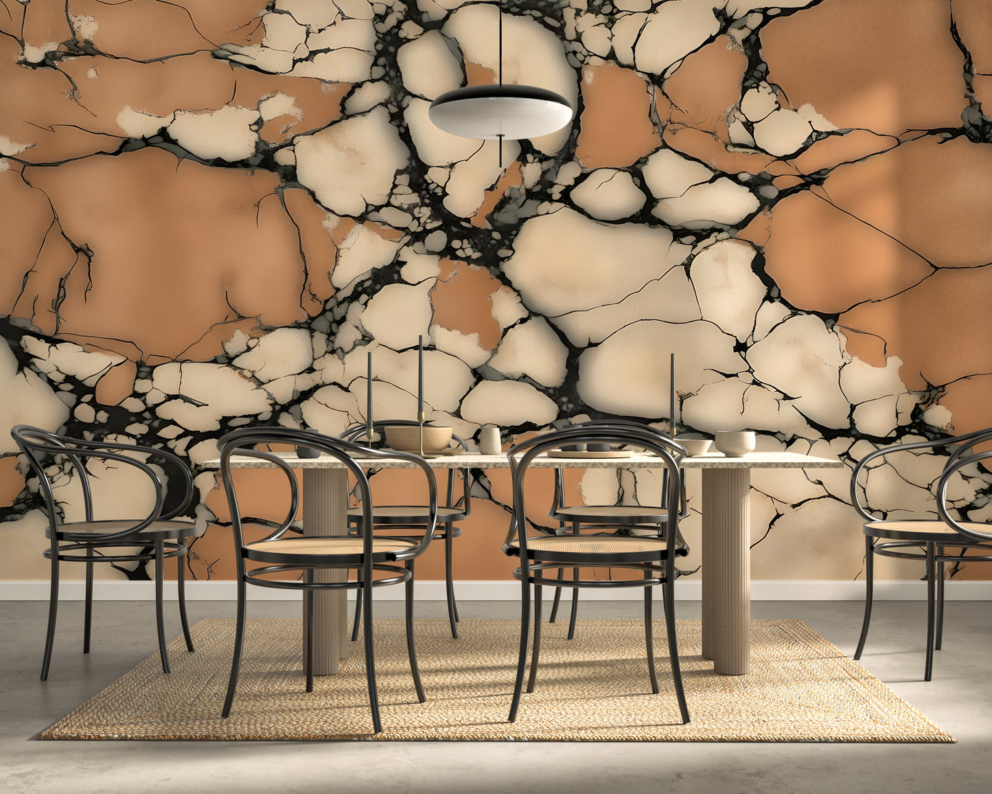 Terracotta Stone Marble Wall Mural Modern Wallpaper in Peel & Stick Canvas Vinyl or Non-Woven