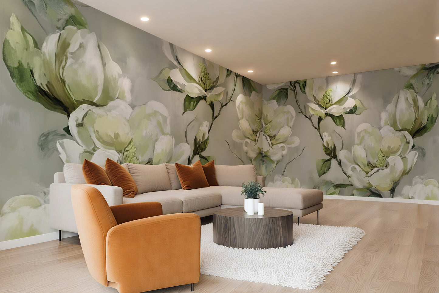 Big Watercolor Floral Print Wall Wallpaper Mural in Peel & Stick Canvas Vinyl or Non-Woven