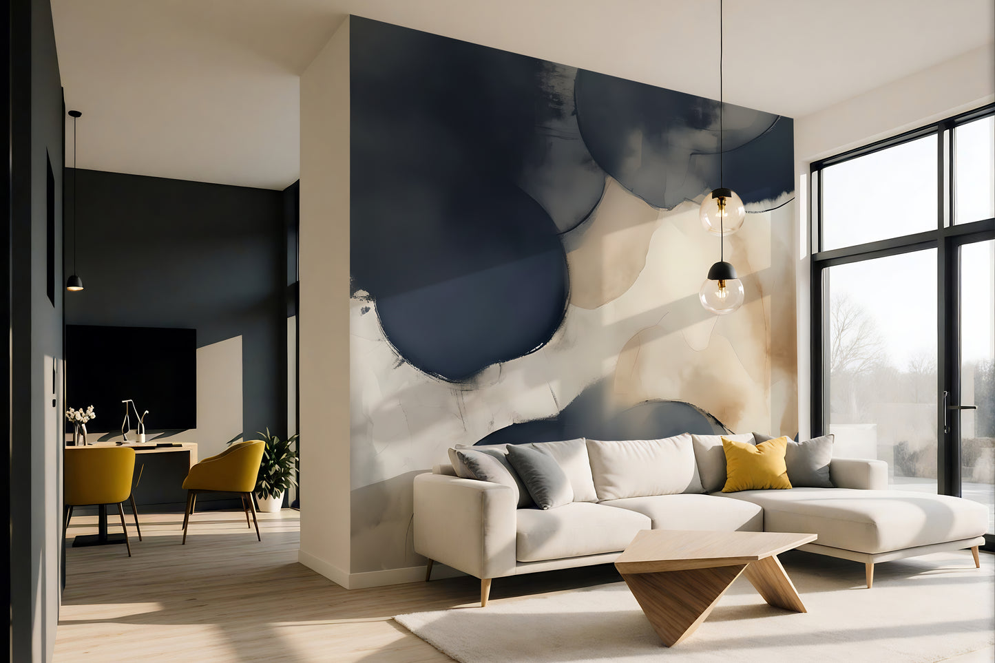 Blue Modern Abstract Luxury Wallpaper Mural Traditional Paper or Peel and Stick