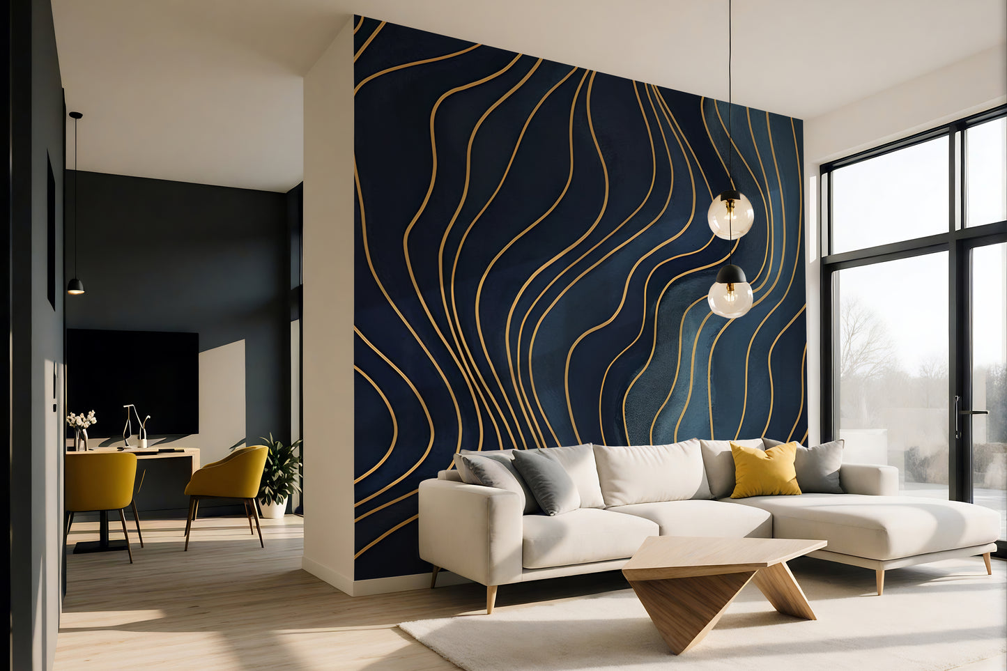 Blue Abstract Wall Wallpaper Mural in Peel & Stick Canvas Vinyl or Non-Woven