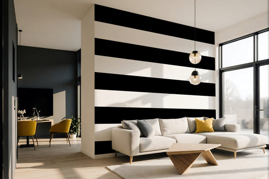 Black and White Horizontal Striped Luxury Wallpaper Textured Paper or Peel and Stick