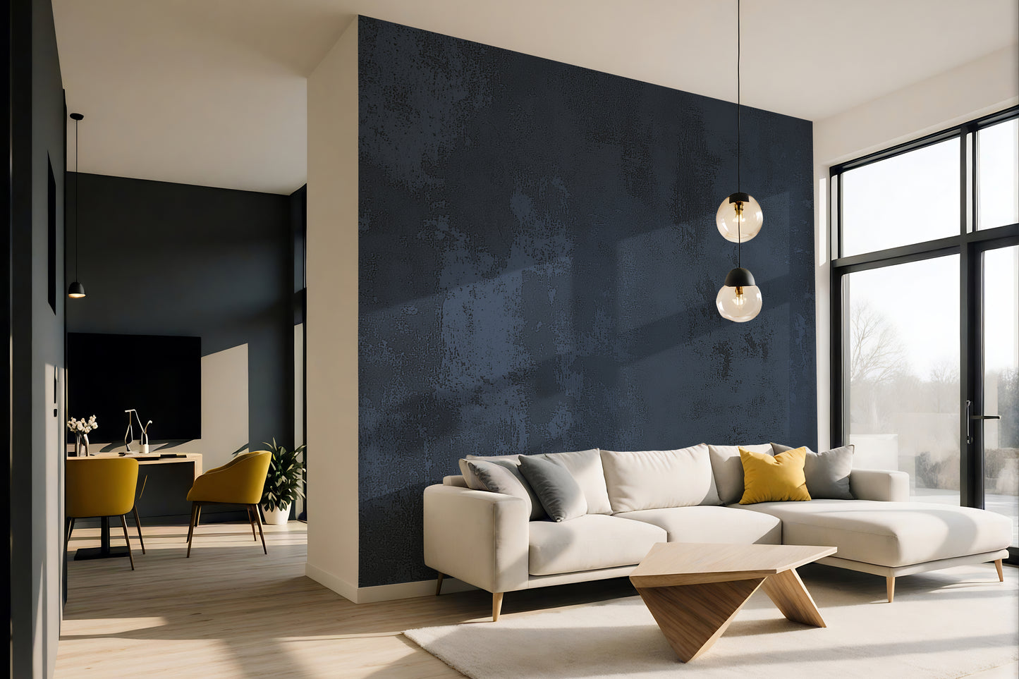 Navy Blue Plaster Textured Luxury Wallpaper Mural