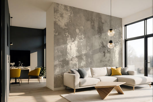 Gray and White Plaster Luxury Textured Wallpaper Mural