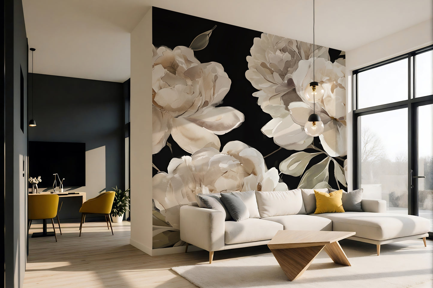Painted Peony Wallpaper Mural in Peel & Stick Canvas Vinyl or Non-Woven