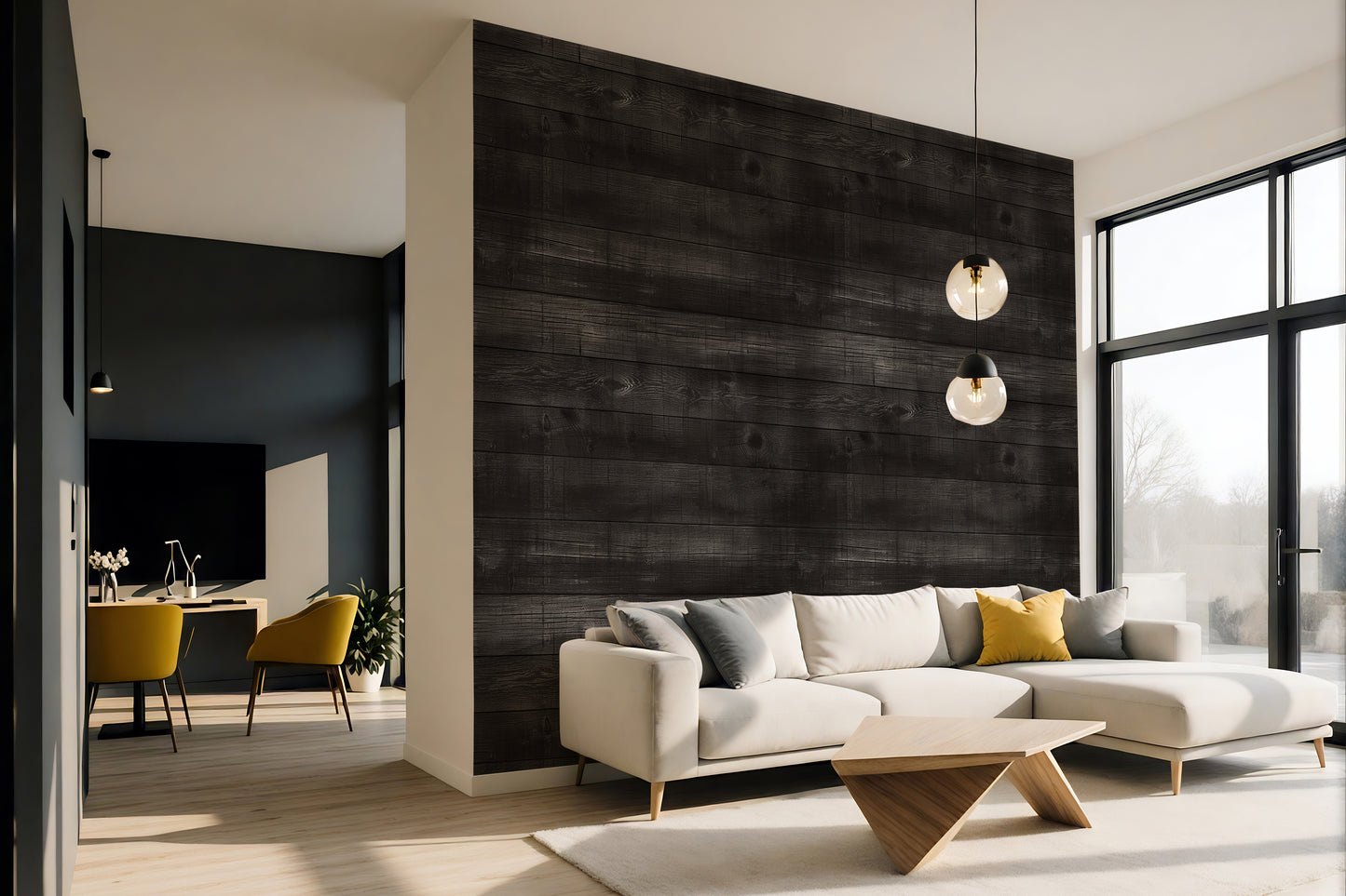 Black Wood Wall Wallpaper Mural in Peel & Stick Canvas Vinyl or Non-Woven