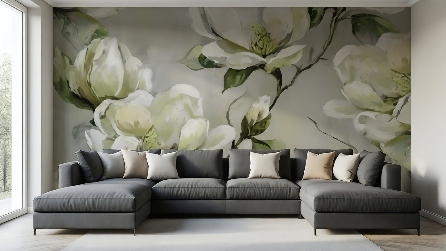 Big Watercolor Floral Print Wall Wallpaper Mural in Peel & Stick Canvas Vinyl or Non-Woven