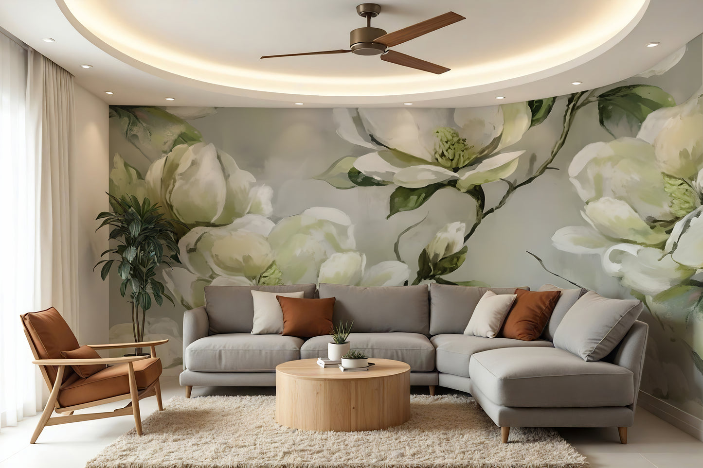 Big Watercolor Floral Print Wall Wallpaper Mural in Peel & Stick Canvas Vinyl or Non-Woven